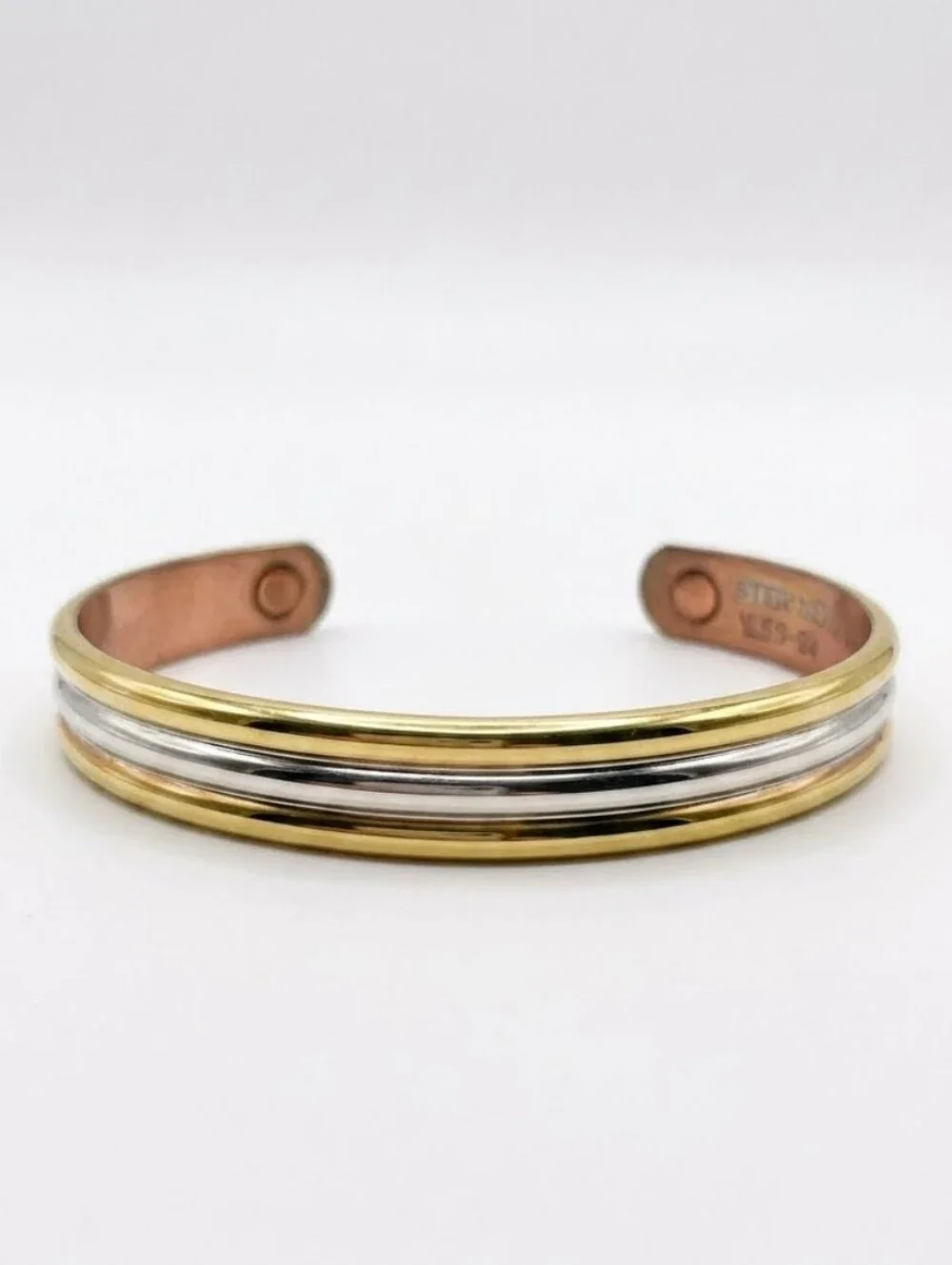 24k Gold Ecetroplated Copper Therapeutic Magnetic Therapy Two Tone Cuff Bracelet